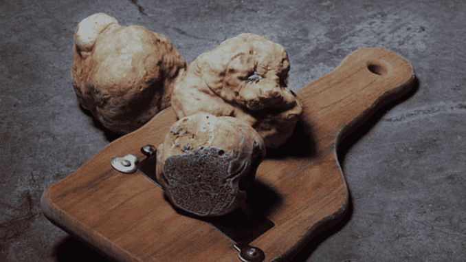 Soorten truffels op een houten borrelplankje